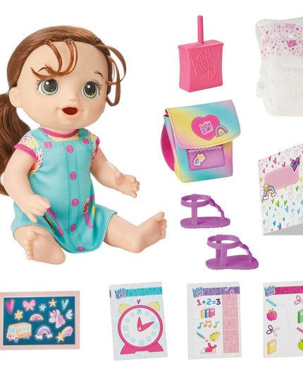 Baby Alive Time for School Baby Doll Set, Back to School Toys for 3 Year Old Girls & Boys & Up, 12 Inch Baby Doll, Brown Hair