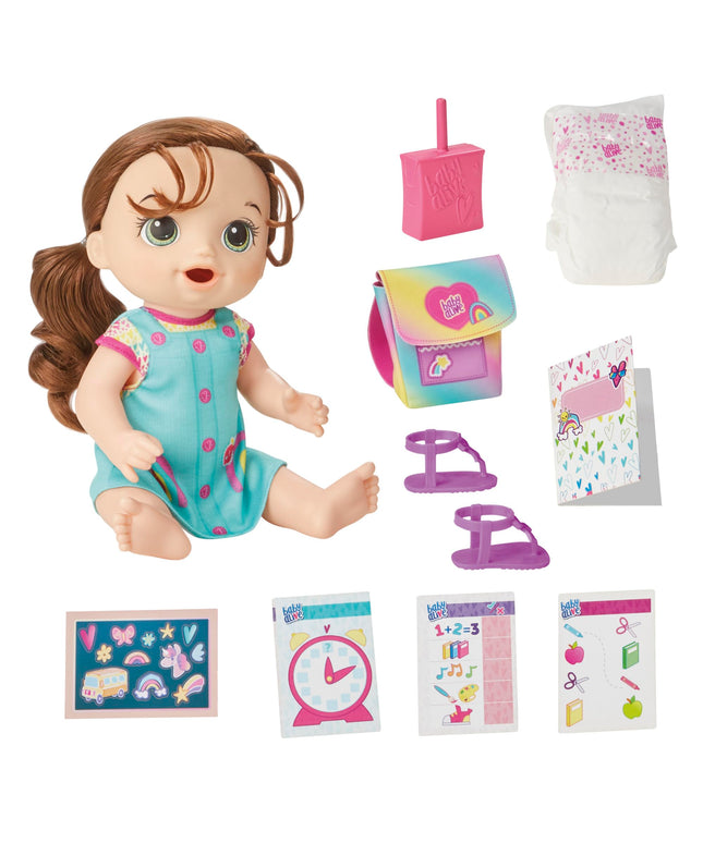Baby Alive Time for School Baby Doll Set, Back to School Toys for 3 Year Old Girls & Boys & Up, 12 Inch Baby Doll, Brown Hair