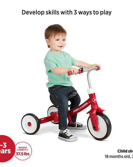 Radio Flyer Triple Play Trike, Toddler Tricycle, Balance Bike and Ride-On, Ages 1-3, Large, Red