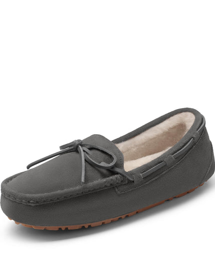 SIZE: 38 - DREAM PAIRS Women's Auzy-02 House Slippers Indoor Outdoor Moccasin Fuzzy Fluffy Furry Loafers Suede Leather Warm Shoes Size 6.5-7, Grey