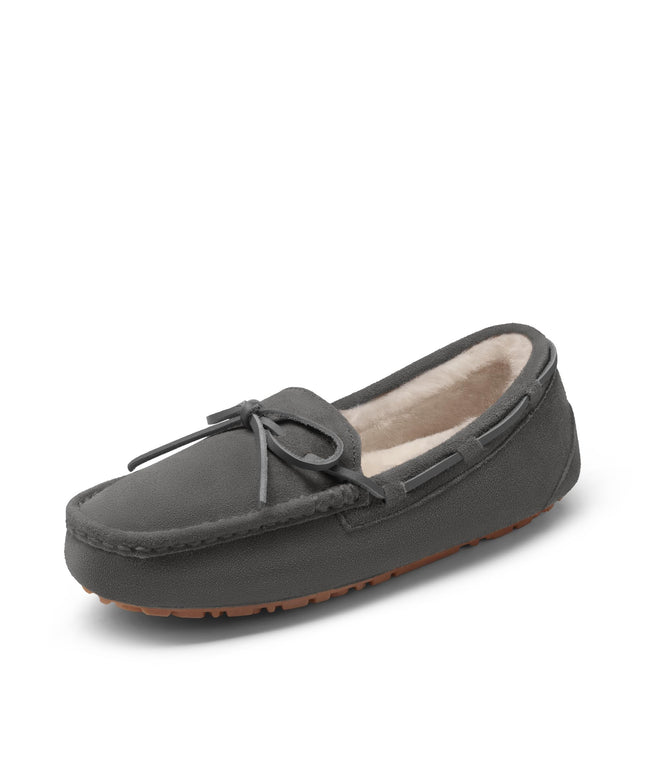 SIZE: 38 - DREAM PAIRS Women's Auzy-02 House Slippers Indoor Outdoor Moccasin Fuzzy Fluffy Furry Loafers Suede Leather Warm Shoes Size 6.5-7, Grey