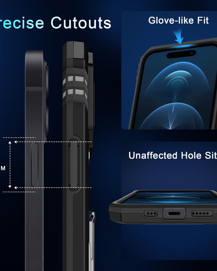 BAHAHOUSES Case for iPhone 15 with Slide Camera Cover, Rotated Ring Kickstand Military Grade Shockproof Protective Cover-Black