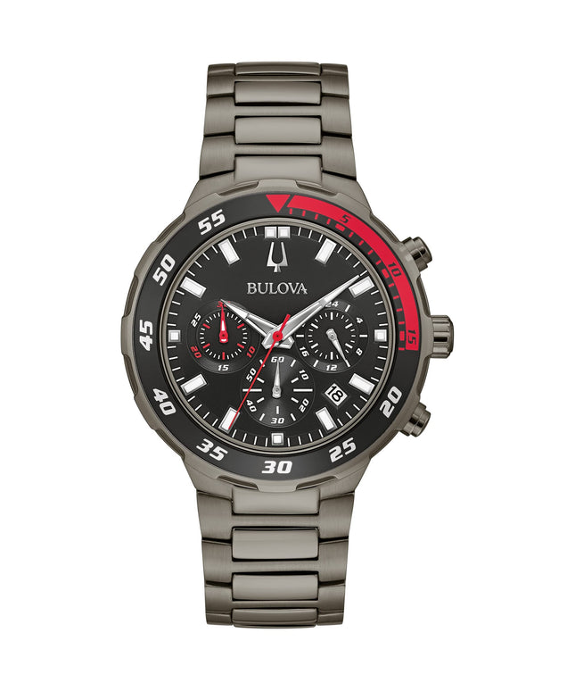 Bulova Men's Classic Sport Black Ion Plated Stainless Steel 6 Hand Chronograph Quartz Watch