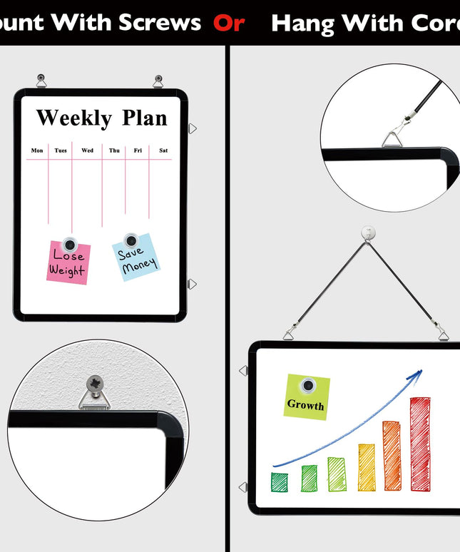 DumanAsen Small Dry Erase Board, 12" x16 Magnetic Whiteboard for Wall, Portable Hanging Board for Home, Office, School,Include Markers, Eraser, Cord and Hanging Hardware