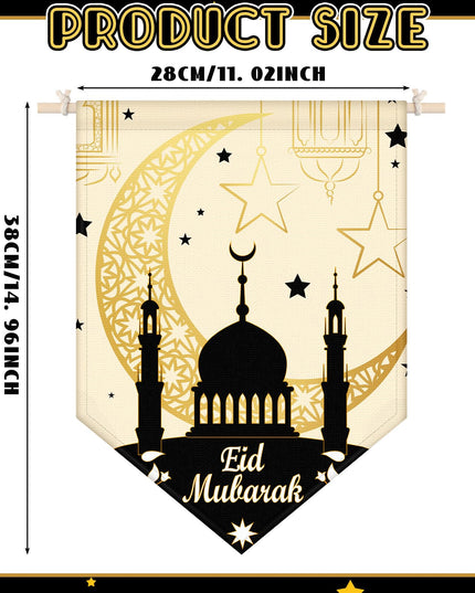 4 Pcs Ramadan Kareem Hanging Door Sign, Eid Mubarak Decorative Ramadan Canvas Sign Party Decorations Welcome Banner for Ramadan Kareem Eid Mubarak Home Door Party Supplies, 14.96 x 11.02 In (Black)