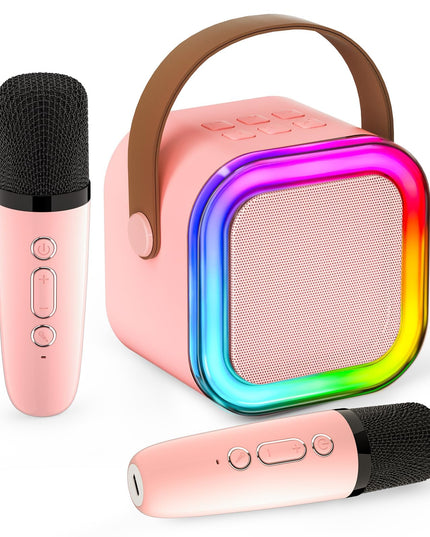 Mini Karaoke Machine for Kids Adults,Portable Bluetooth Speaker with 2 Wireless Microphones, MP3 Music Player Gifts Toys for Girls 3-12 Year Old Birthday Family Home Party (Pink 2 Mics)