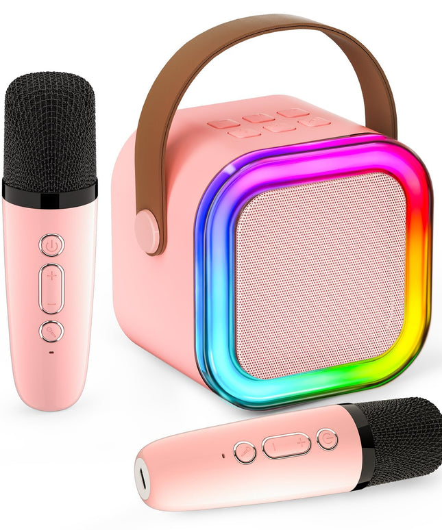 Mini Karaoke Machine for Kids Adults,Portable Bluetooth Speaker with 2 Wireless Microphones, MP3 Music Player Gifts Toys for Girls 3-12 Year Old Birthday Family Home Party (Pink 2 Mics)