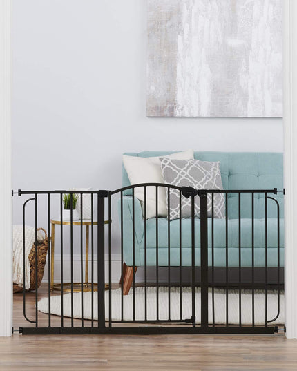 Regalo - Home Accents 74 Ã¢â‚¬â€œ 148-Cm Super Wide Safety Gate, Includes 15-Cm, 20-Cm And 30-Cm Extension Kit, 4 Pack Of Wall Mount Kit - Black
