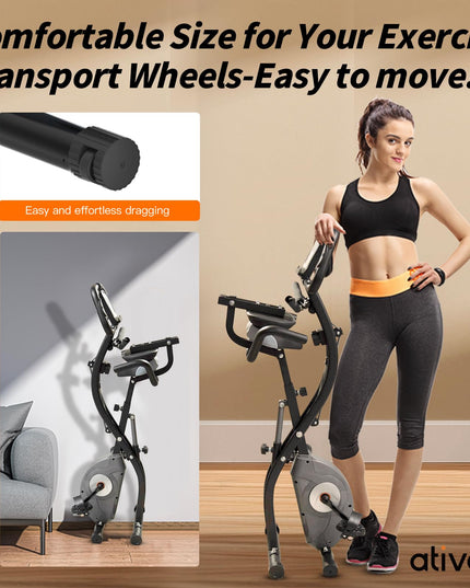 ATIVAFIT Folding Exercise Bike 8 Levels Resistance F-Bike with Heart Rate Sensor + Phone Holder