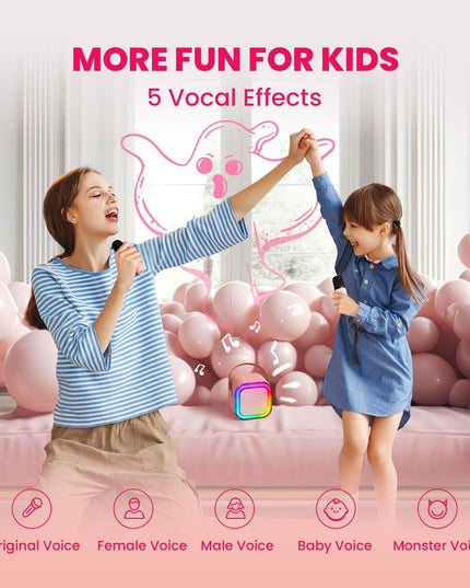 Mini Karaoke Machine for Kids Adults,Portable Bluetooth Speaker with 2 Wireless Microphones, MP3 Music Player Gifts Toys for Girls 3-12 Year Old Birthday Family Home Party (Pink 2 Mics)