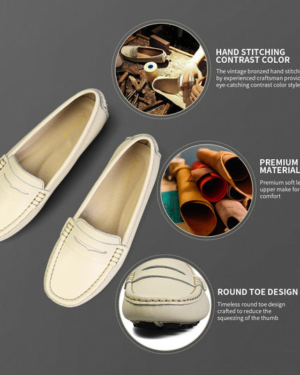 SIZE: 38.5 - Artisure Women's Classic Genuine Leather Penny Loafers Driving Moccasins Casual Slip On Boat Shoes Fashion Comfort Flats