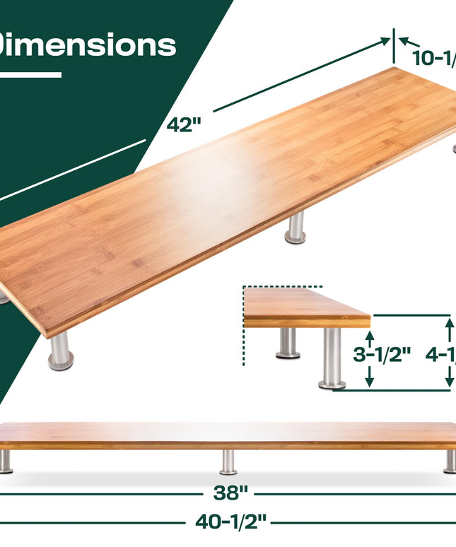 The Original Bamboo Dual Monitor Stand (As Seen On PBS) - 42 Inch Large Monitor Riser for Computer Screens, Laptop or TV - Desk Shelf Adds Storage Space and Improves Ergonomics - Natural