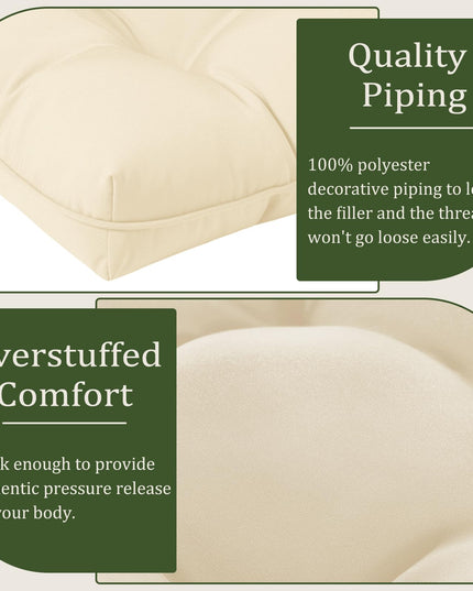 LOVTEX Indoor/Outdoor Tufted Seat Cushions for Patio Furniture 1 ONLY , 50x50 CM in Beige Outdoor Chair Cushions - Overstuffed Patio Furniture Cushions for Wicker Chair with Round Corner WITHOUT TIES