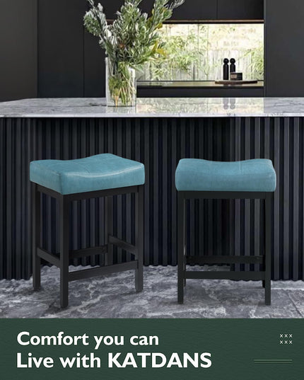 KATDANS Bar Stools Set of 2, 60 cm Counter Height Saddle Bar Stools, Green