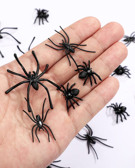 Civaner 3 Sizes 120 Pieces Halloween Plastic Spiders Small Black Plastic Spiders Fake Black Tiny Spiders Terror Prank Props for Home and Party Decorations, 2 x 1.8 Inch, 1.5 x 0.8 Inch, 0.9 x 0.6 Inch