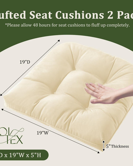 LOVTEX Indoor/Outdoor Tufted Seat Cushions for Patio Furniture 1 ONLY , 50x50 CM in Beige Outdoor Chair Cushions - Overstuffed Patio Furniture Cushions for Wicker Chair with Round Corner WITHOUT TIES