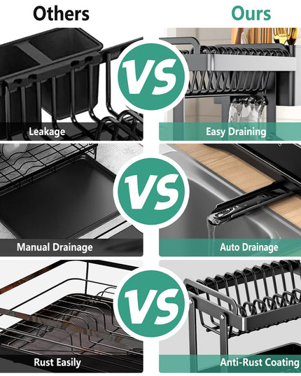 Hiviweer Dish Drying Rack, Multifunctional & Collapsible Dish Rack for Kitchen Counter, Black