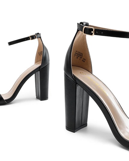 SIZE 38: DREAM PAIRS Women's Hi-Chunk Black Pu High Heel Pump Sandals