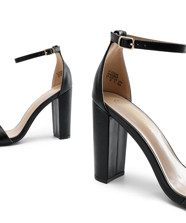 SIZE 38: DREAM PAIRS Women's Hi-Chunk Black Pu High Heel Pump Sandals