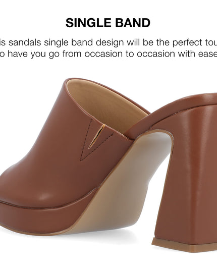 SIZE: 37 - Journee Collection Womens Ezzlynn Platform Heel with Open Toe and Slip On Heel, Brown