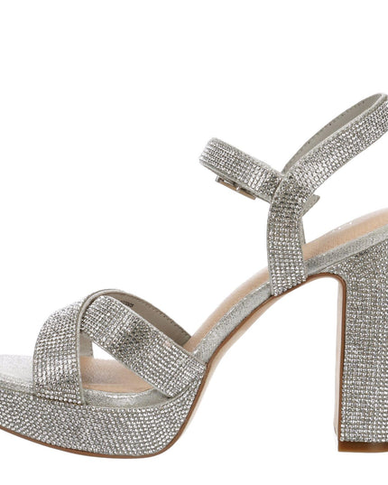 Size: 39 - Maripe Leilani - Women's Open Toe Chunky High Heel Ankle Strap Rhinestone Platform Sandals Silver 2, Size 8.5 Medium Width