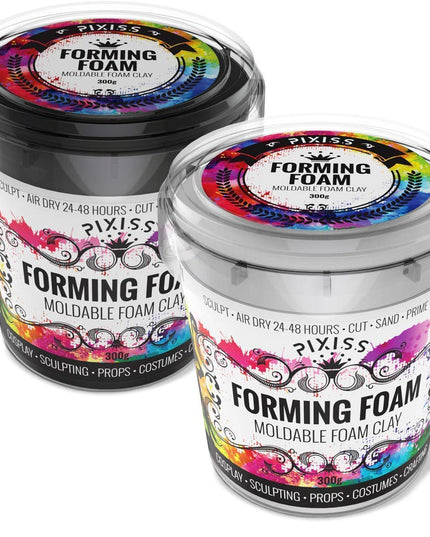 Foam Clay Sculpting Foam for Cosplay (300 Gram White and 300 Gram Black) by Pixiss | Soft Air Dry Moldable Sculpting Cosplay Materials