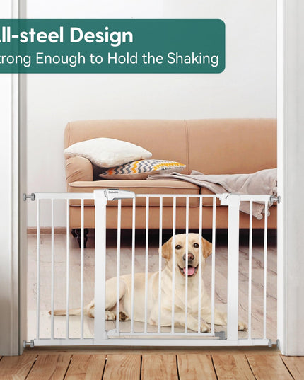 Babelio Metal Baby Gate, 29-48'' Auto Close Easy Install Pet Gate, Extra Wide Walk Thru Child Safety Gate, Pressure Mounted Dog Gate for Doorways & Stairs, with Y Spindle Rods