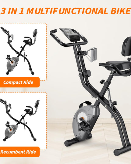 ATIVAFIT Folding Exercise Bike 8 Levels Resistance F-Bike with Heart Rate Sensor + Phone Holder