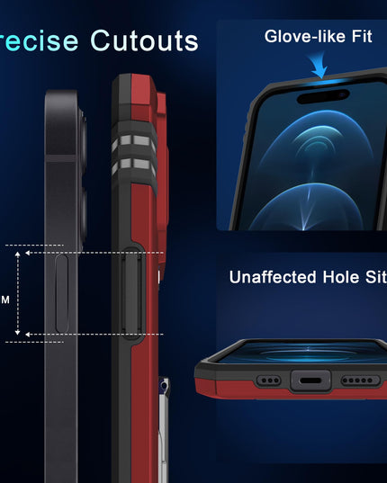 BAHAHOUSES Case for iPhone 15 with Slide Camera Cover, Rotated Ring Kickstand Military Grade Shockproof Protective Cover-Red