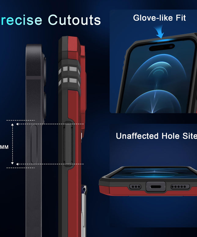 BAHAHOUSES Case for iPhone 15 with Slide Camera Cover, Rotated Ring Kickstand Military Grade Shockproof Protective Cover-Red