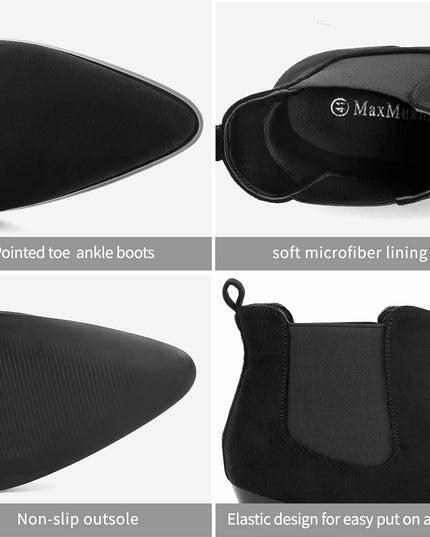 Size: 38 - MaxMuxun Women's Chunky Heel Boots Ankle Boots for Women Western Booties Faux Leather Pointed Toe Chelsea Fall Boots for Women 2024