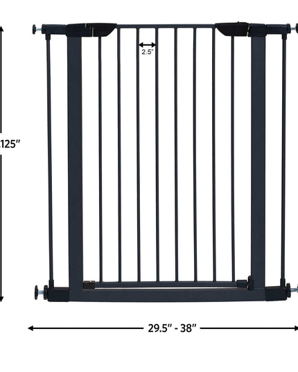 MidWest Homes for Pets 39 Inches Tall Walk-Through Steel Pet Gate, Pressure Mounted Dog Gate Measures 29 - 38 Inches Wide & Includes two 3-Inch-Wide Extensions, Graphite