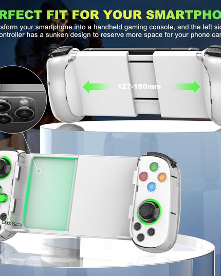 Phone Game Controller for iPhone/Android/PC/Switch, Play COD, Genshin,Support Streaming on PS5/Xbox/PC Console, Cloud Gaming Wireless Gamepad Joystick, Turbo/6-Axis Gyro/Dual Motor, Green Light, White