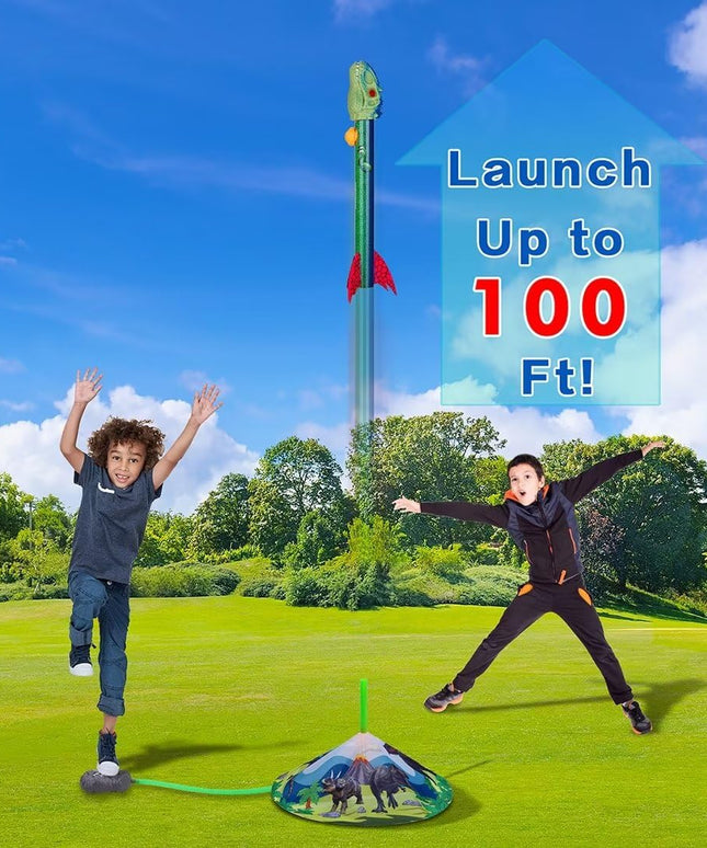 Gizzjoy Dinosaur Toy Rocket Launcher for Kids - Launch Up to 100 Ft, 4 Rockets, Outdoor Outside Toys for Kids, Dinosaur Toys, Birthday Gifts for 3 4 5 6 7 8-12 Year Old Boys Girls