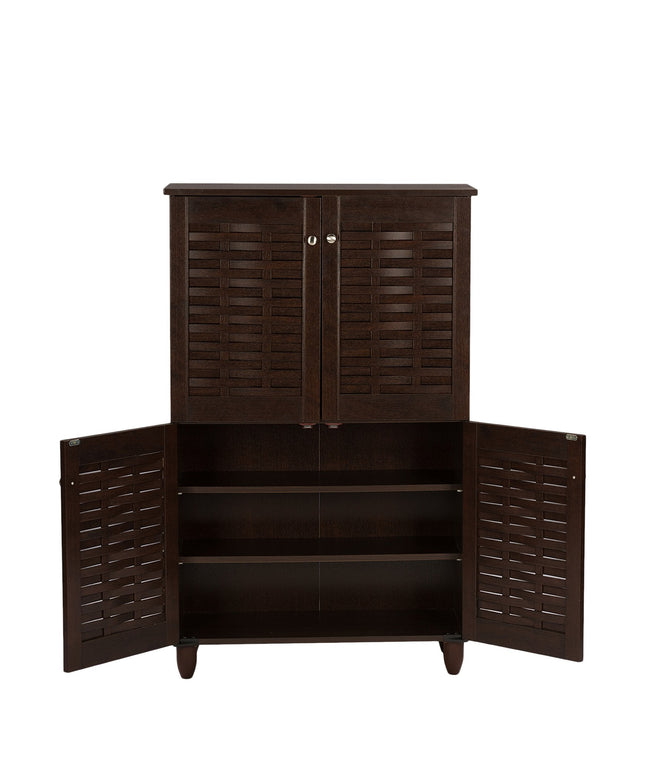 Baxton Studio Wholesale Interiors Winda Modern and Contemporary 4-Door Dark Brown Wooden Entryway Shoes Storage Cabinet