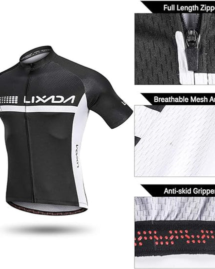 Lixada Summer Cycling Jersey Set Short Sleeve Bicycle Shirt and Padded Bib Shorts Breathable MTB Bike Riding Biking Cycling Suit
