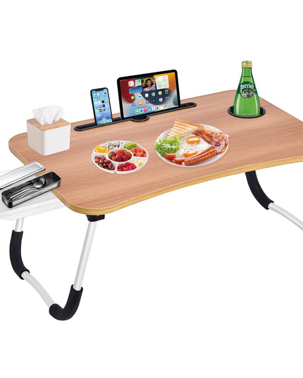 Laptop Bed Desk Table Tray Stand with Cup (Walnut)