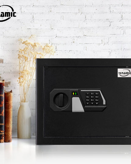 Tenamic Fireproof Safe Box 1.2 Cuft Electronic Digital Security Box, Keypad Small Lock Box Cabinet Safes with Internal Light, Solid Alloy Steel Office Hotel Home Safe with 2 Passwords, Black