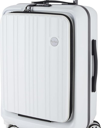 Pierre Cardin 20 Inch laptop trolley bag Strong shell Front Pocket with Laptop Compartment rolling laptop bag for business and Travel, TSA Approved Lock (PC86326-White)
