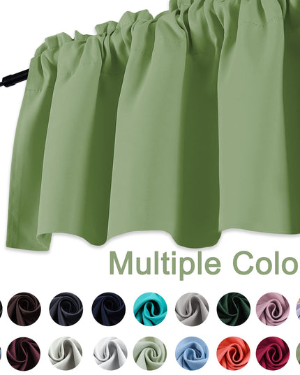 KEQIAOSUOCAI Sage Green Window Valance 72 Inch by 16 Inch for Kids Room - Rod Pocket Room Darkening 16 Inch Curtain Valance for Bedroom Living Room Basement 1 Panel 72Wx16L