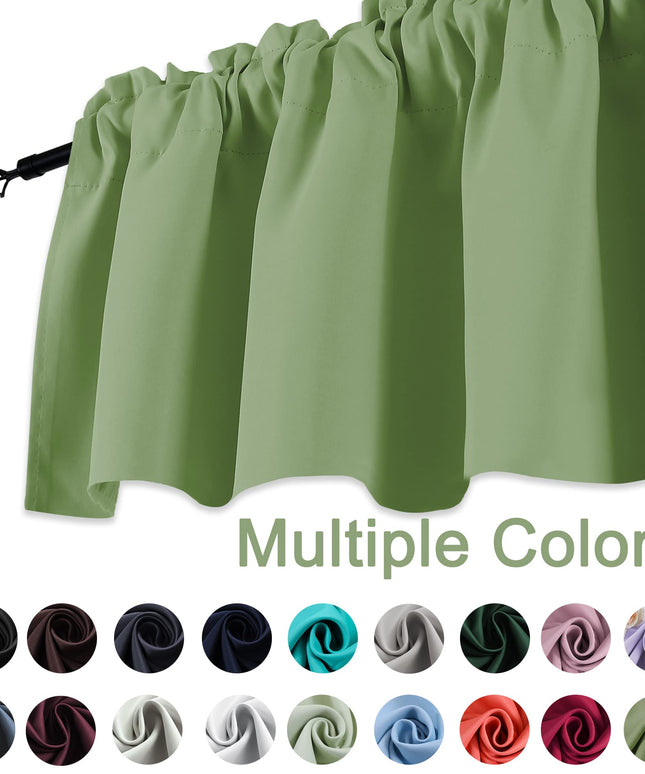 KEQIAOSUOCAI Sage Green Window Valance 72 Inch by 16 Inch for Kids Room - Rod Pocket Room Darkening 16 Inch Curtain Valance for Bedroom Living Room Basement 1 Panel 72Wx16L