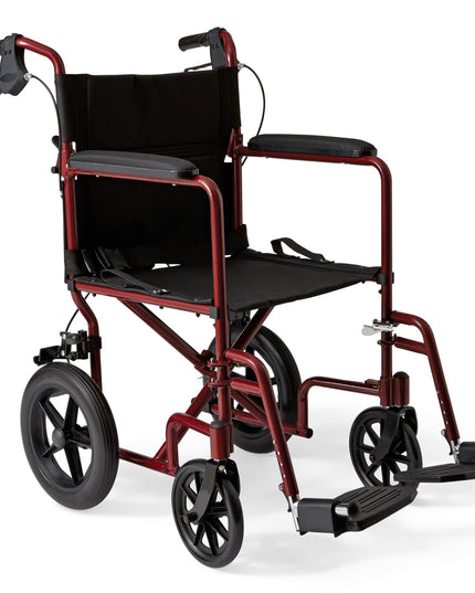 Medline Lightweight Foldable Transport Wheelchair with Handbrakes
