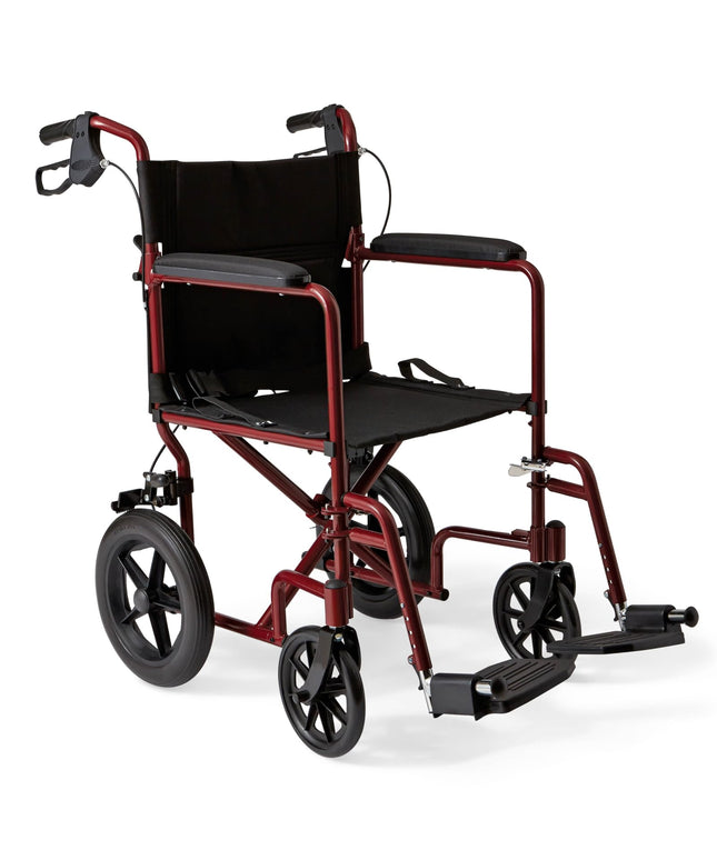 Medline Lightweight Foldable Transport Wheelchair with Handbrakes