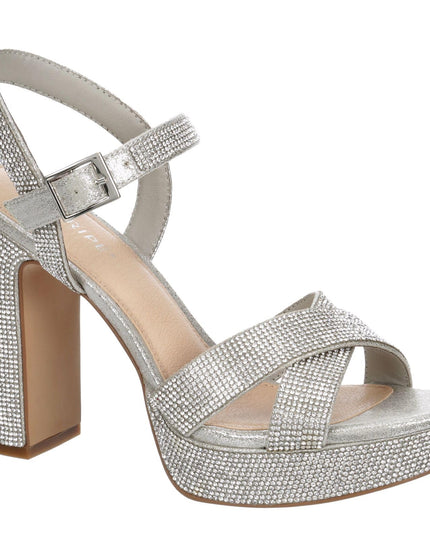 Size: 39 - Maripe Leilani - Women's Open Toe Chunky High Heel Ankle Strap Rhinestone Platform Sandals Silver 2, Size 8.5 Medium Width