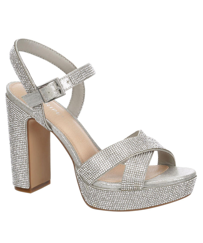 Size: 39 - Maripe Leilani - Women's Open Toe Chunky High Heel Ankle Strap Rhinestone Platform Sandals Silver 2, Size 8.5 Medium Width