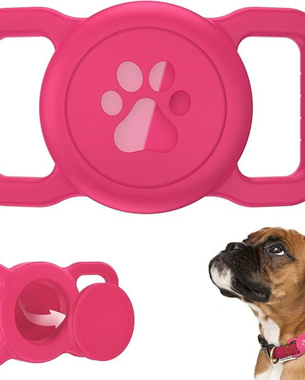 Joytale Airtag Dog Collar Holder [1 Pack] – Waterproof Full Silicone Protective Case for Apple Airtag – Anti-Lost Pet Tracker Holder Fits All Collar Widths – Includes Pink & Orange M