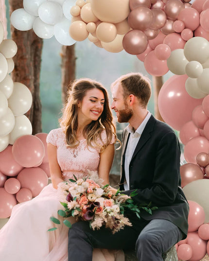 PERPAOL 154pcs Dusty Rose Pink Blush Balloons Garland Arch Kit Boho Nude Cream Peach Retro Pink for Bridal Shower Garden Tea Party Birthday Wedding Decorations
