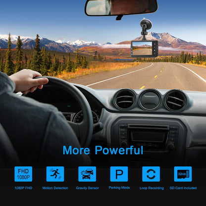 Boogiio Dash Cam Front With 32G Sd Card, 1080P Fhd Car Driving Recorder 3'' Ips Screen 170°Wide Angle Dashboard Camera Aluminum Alloy Case, Wdr G-Sensor Parking Monitor Loop Recording Motion Detection