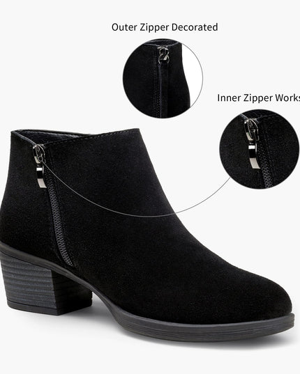 Size: 39 - Vepose Women's 9002 Suede Leather Low Booties, Ankle Boots, Black, Low Heel Elegant Boot(CJY9002 Black)