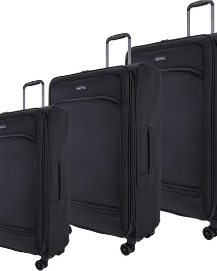 Pierre Cardin Luggage set of 5 Softside Lightweight Suitcase for Travel, TSA Approved Lock, Anti Theft Double Zipper, Mercury Collection (Black)